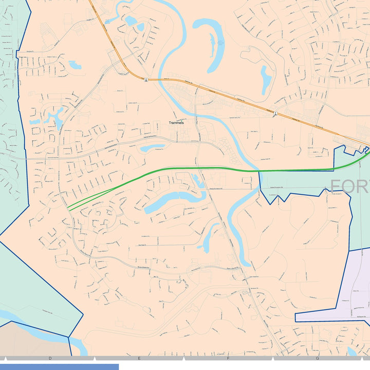 Color Cast Zip Code Style Wall Map of Missouri City, TX