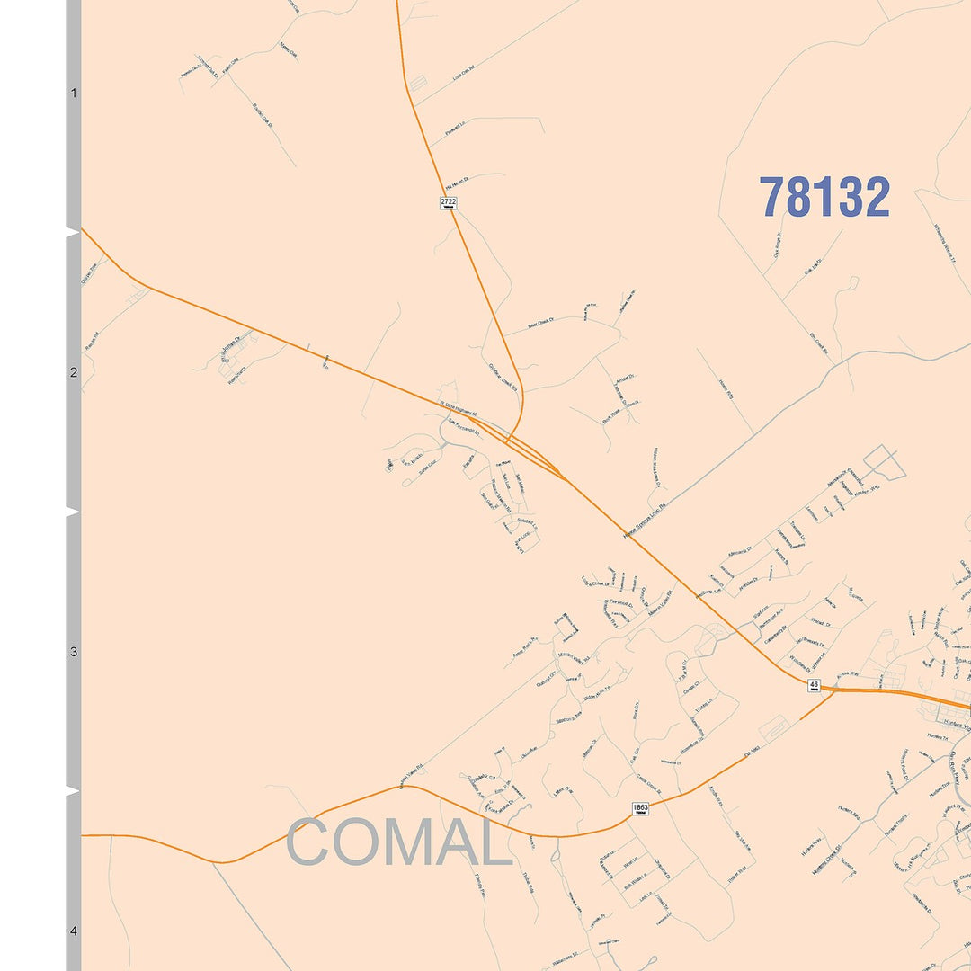 Color Cast Zip Code Style Wall Map of New Braunfels, TX