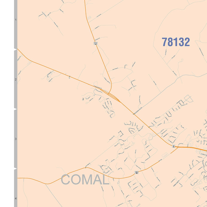 Color Cast Zip Code Style Wall Map of New Braunfels, TX