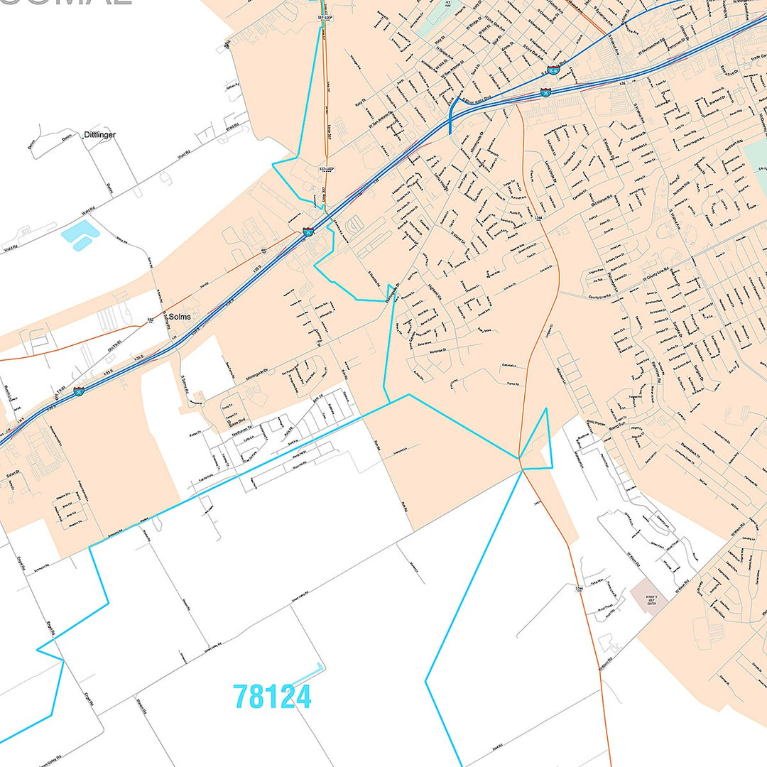 Premium Style Wall Map of New Braunfels, TX