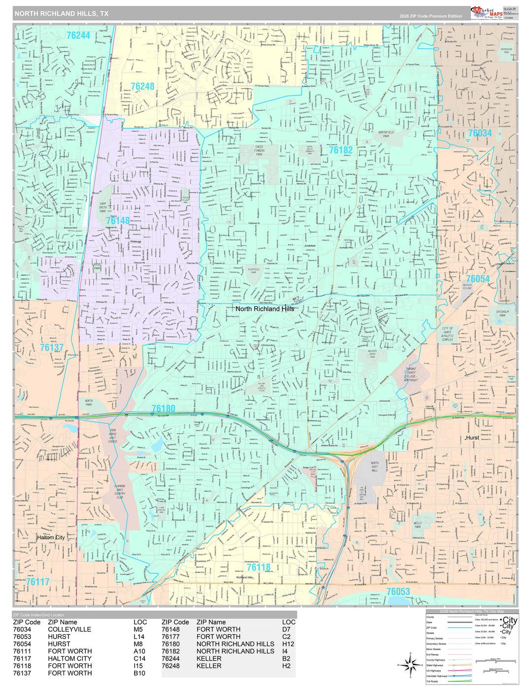 Premium Style Wall Map of North Richland Hills, TX