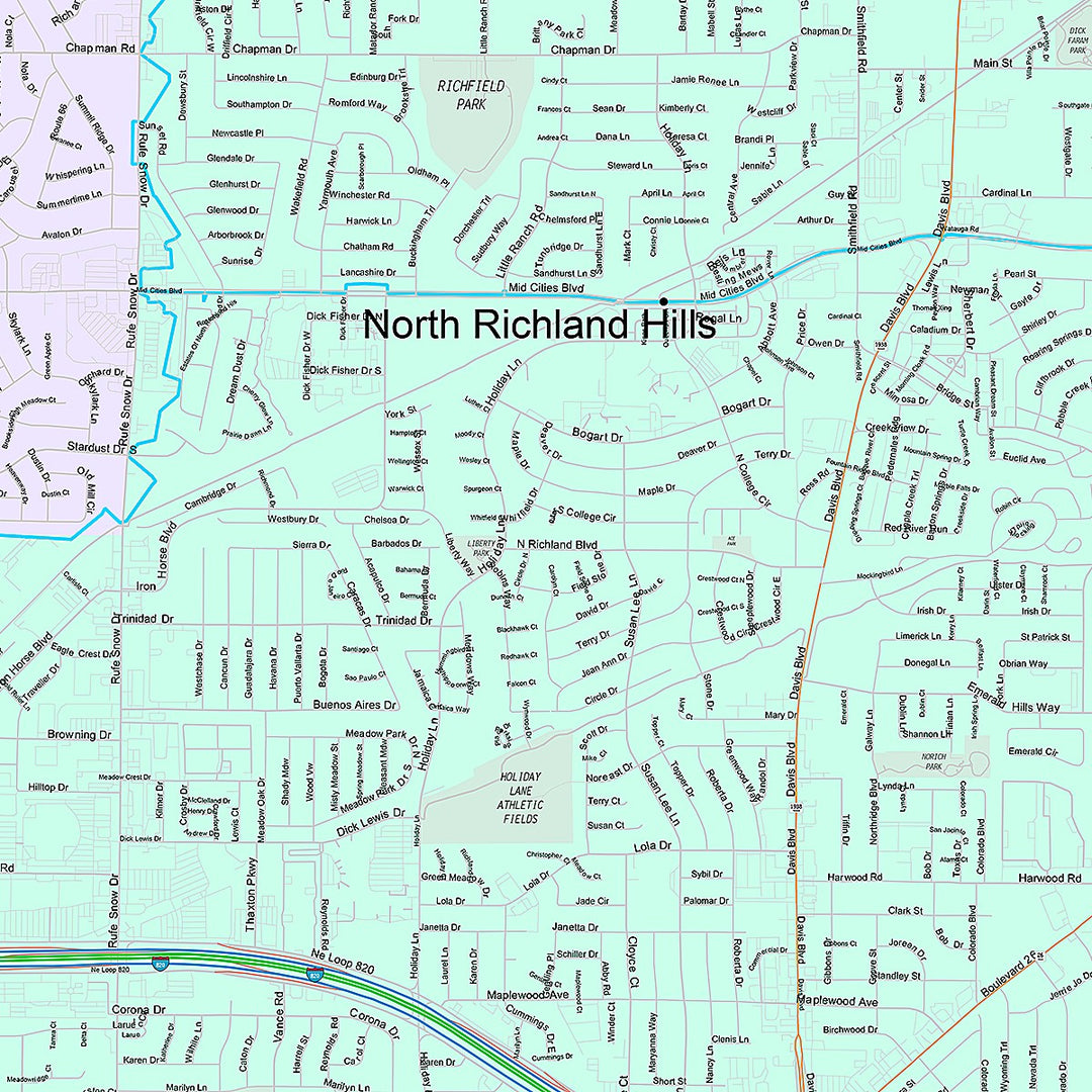 Premium Style Wall Map of North Richland Hills, TX