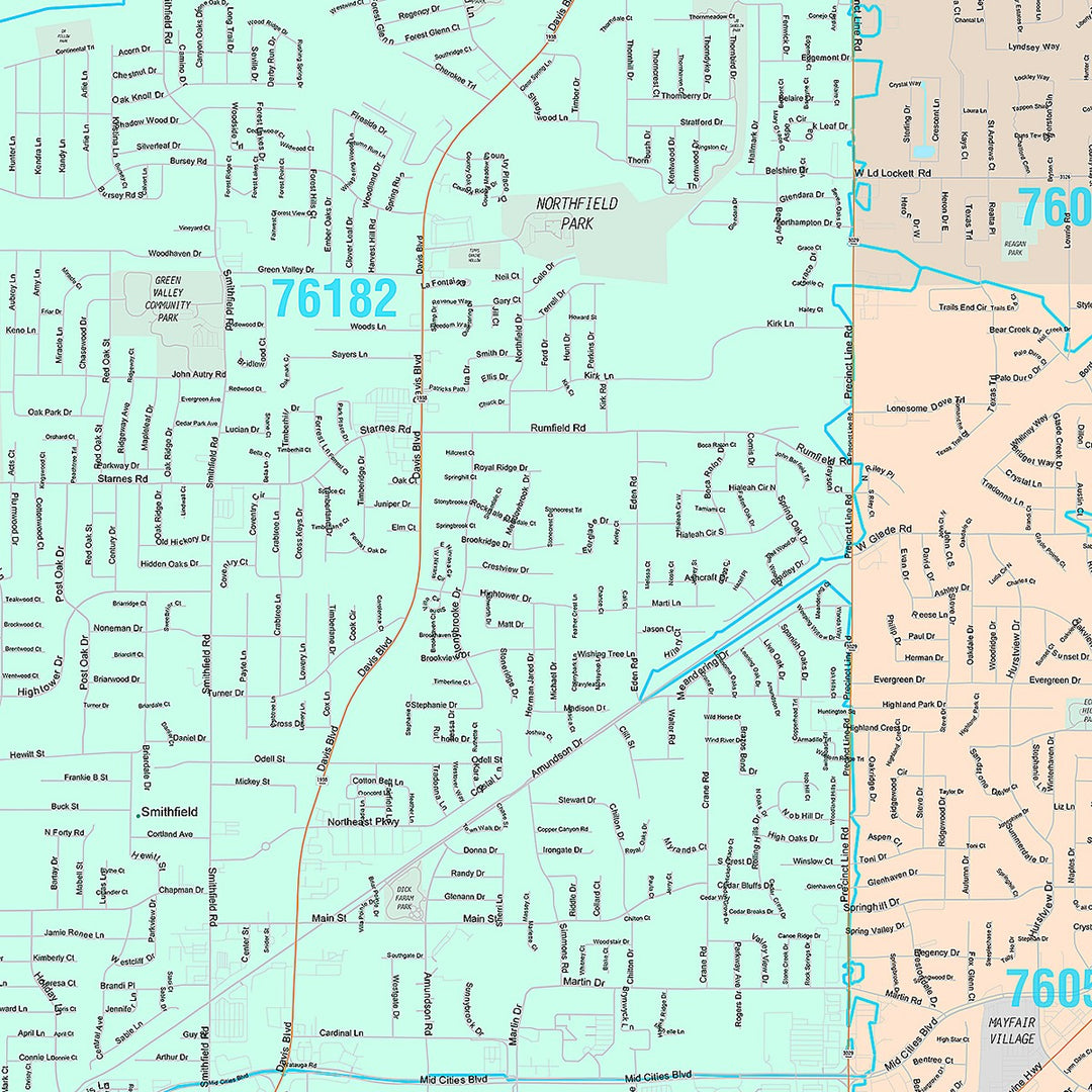 Premium Style Wall Map of North Richland Hills, TX