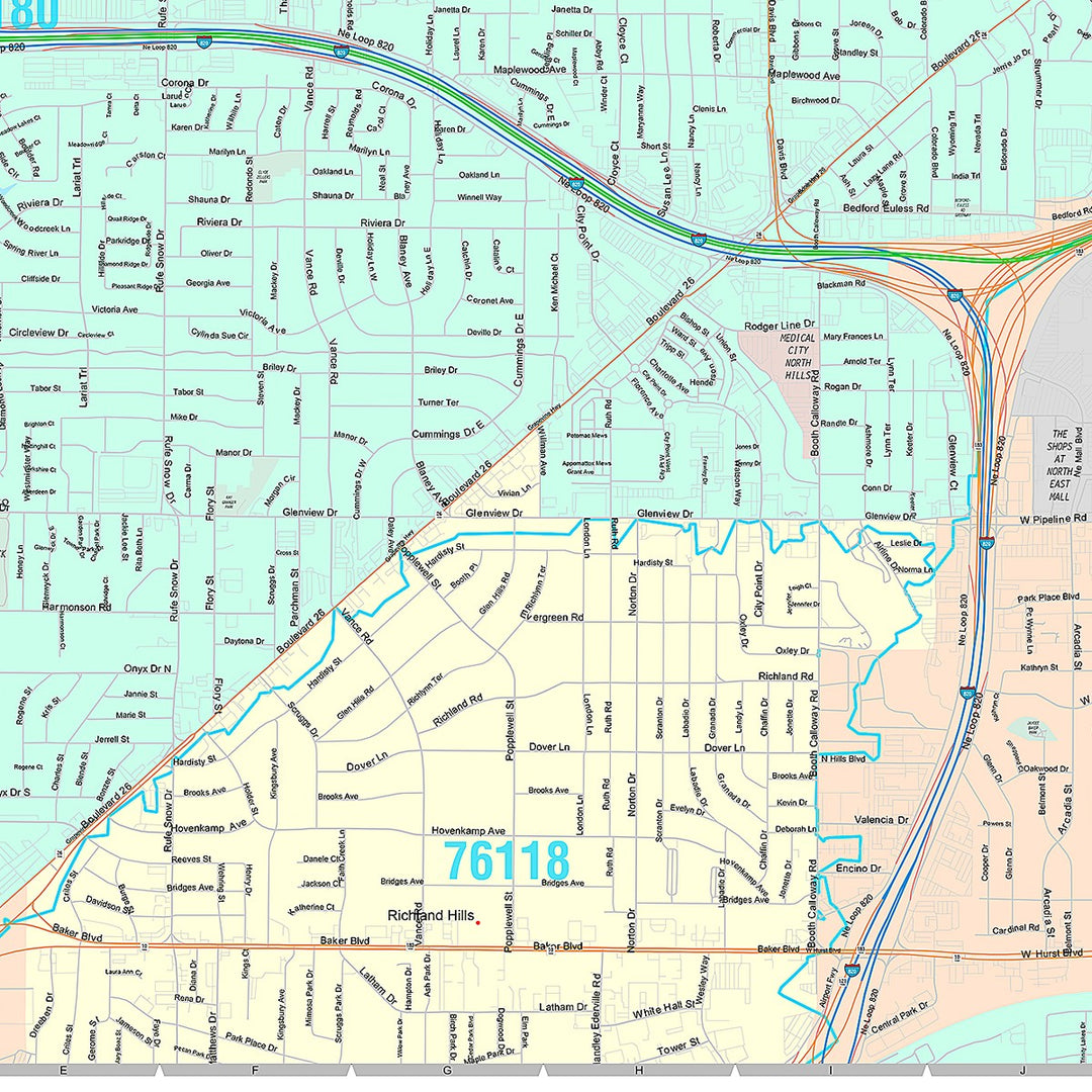 Premium Style Wall Map of North Richland Hills, TX