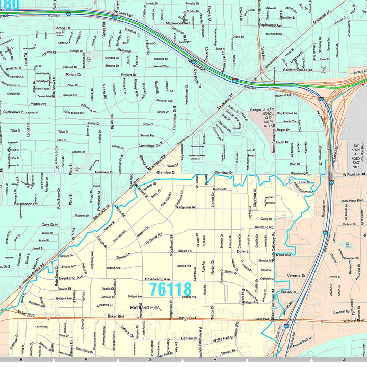 Premium Style Wall Map of North Richland Hills, TX