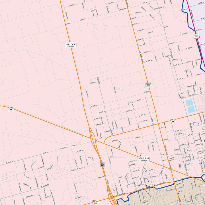 Color Cast Zip Code Style Wall Map of Odessa, TX