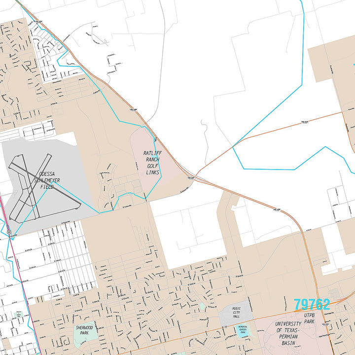 Premium Style Wall Map of Odessa, TX