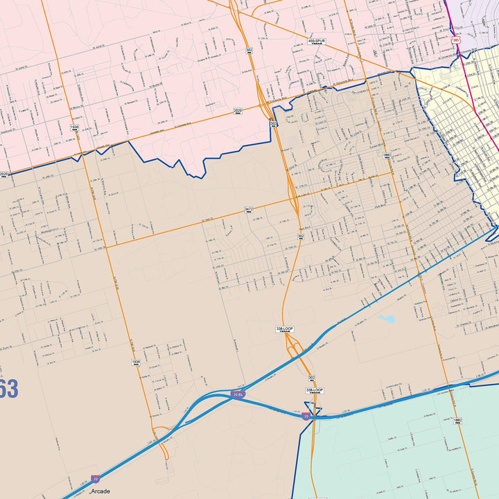 Color Cast Zip Code Style Wall Map of Odessa, TX
