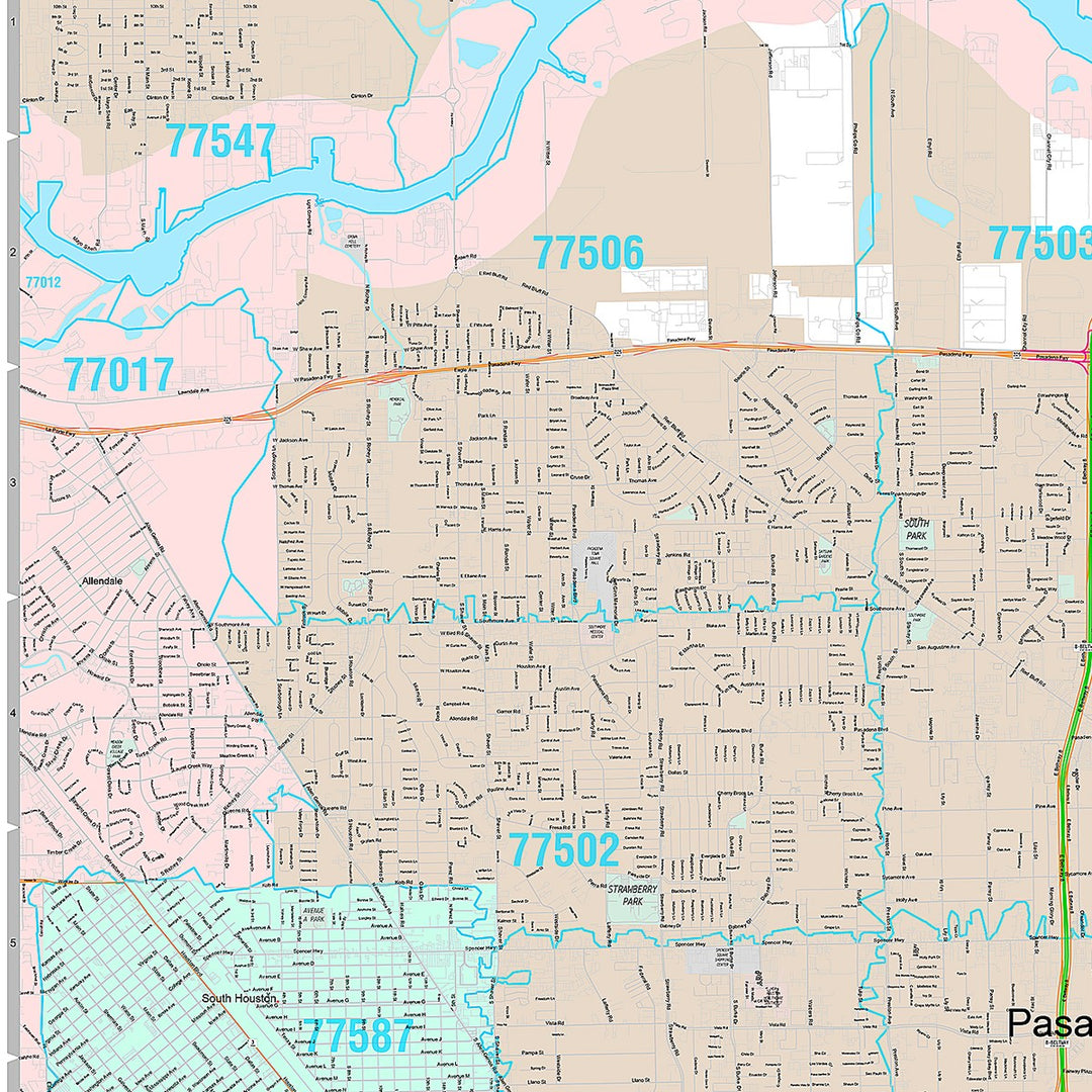 Premium Style Wall Map of Pasadena, TX
