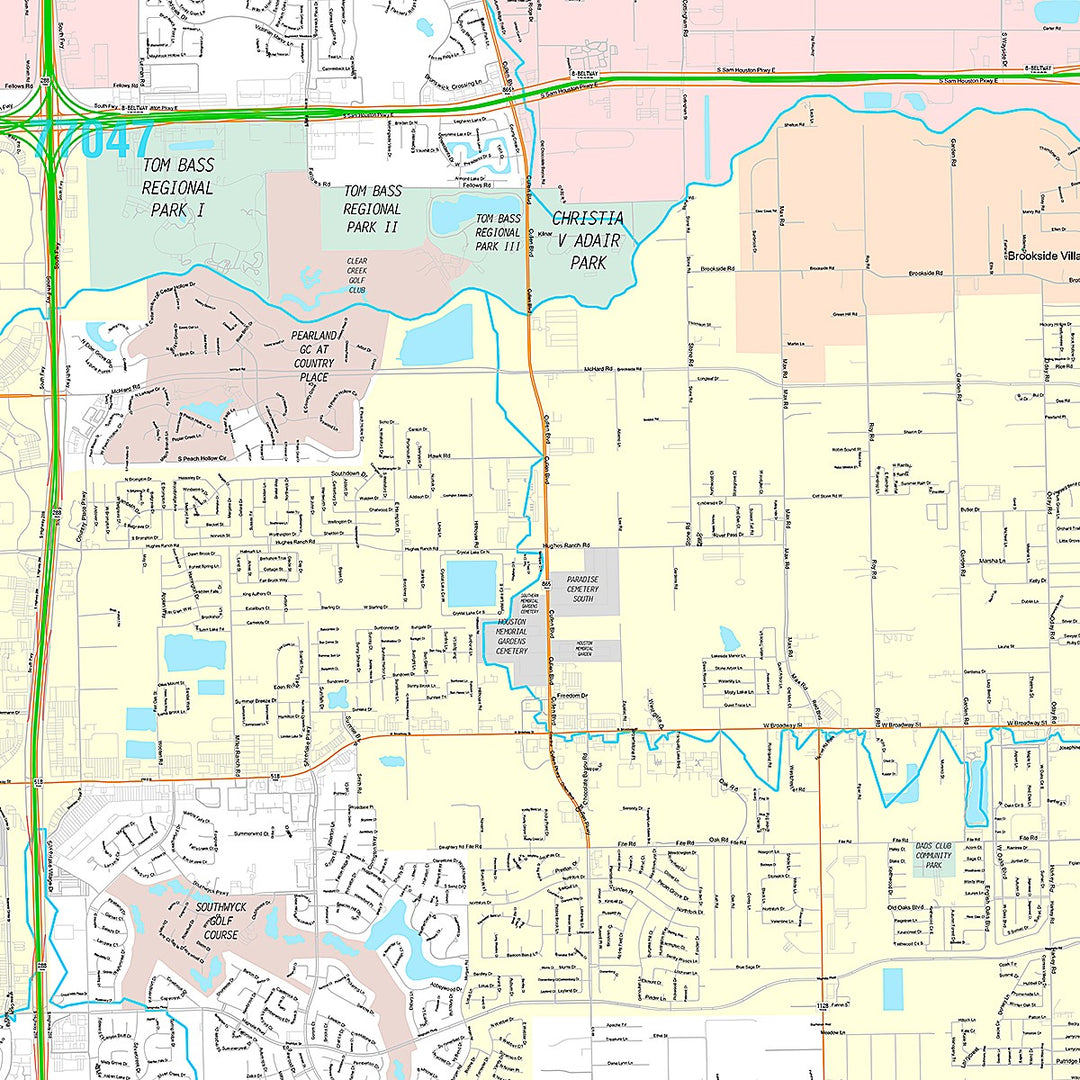 Premium Style Wall Map of Pearland, TX