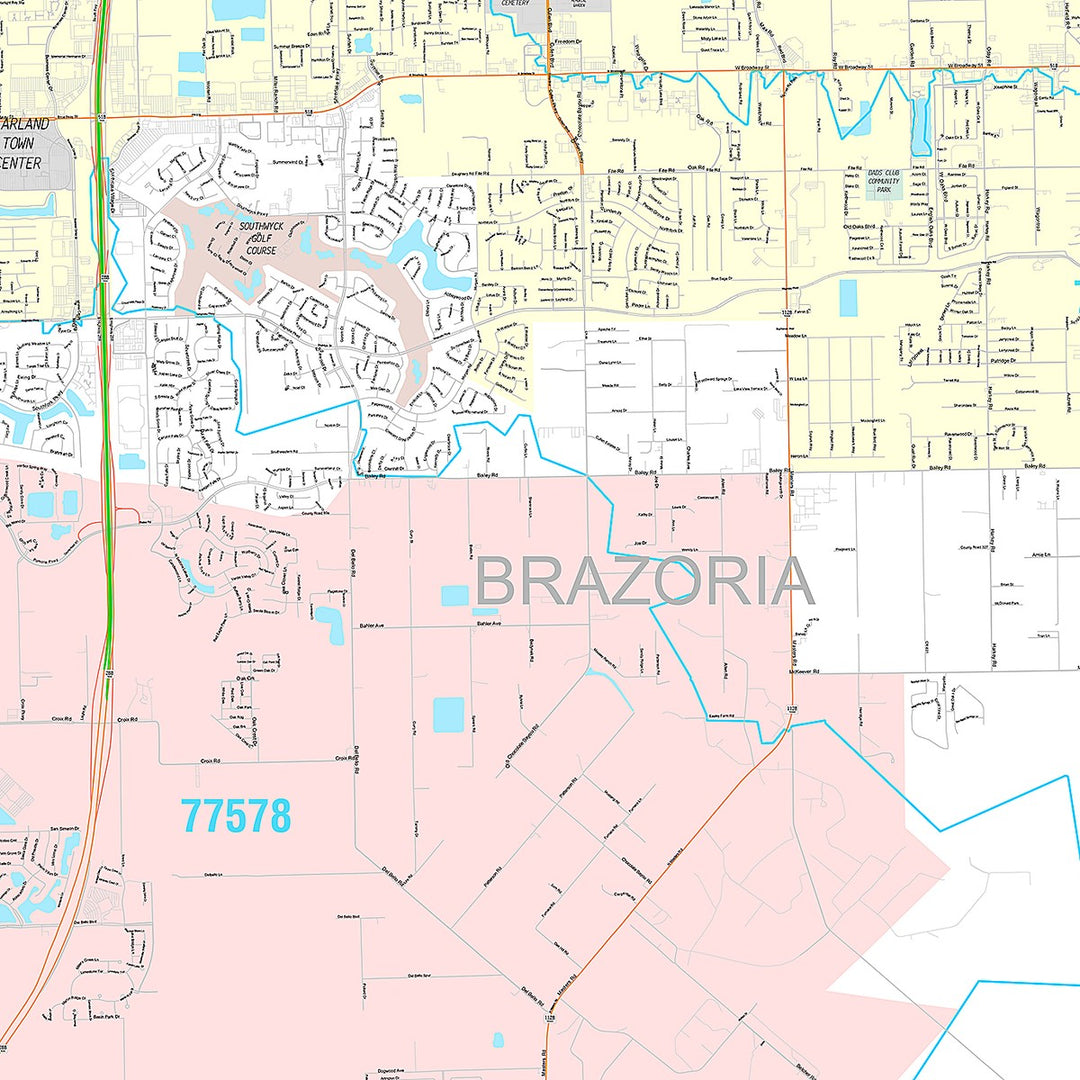 Premium Style Wall Map of Pearland, TX