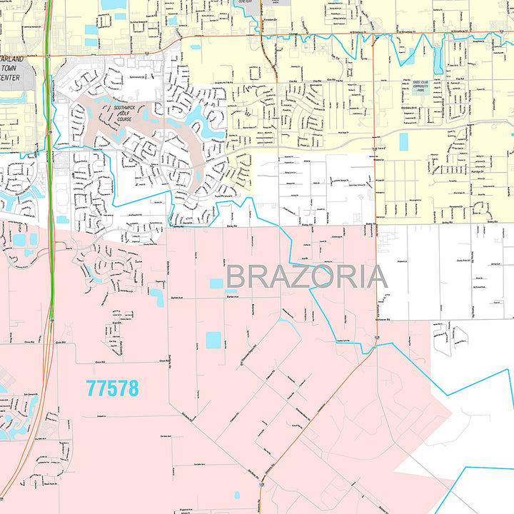 Premium Style Wall Map of Pearland, TX