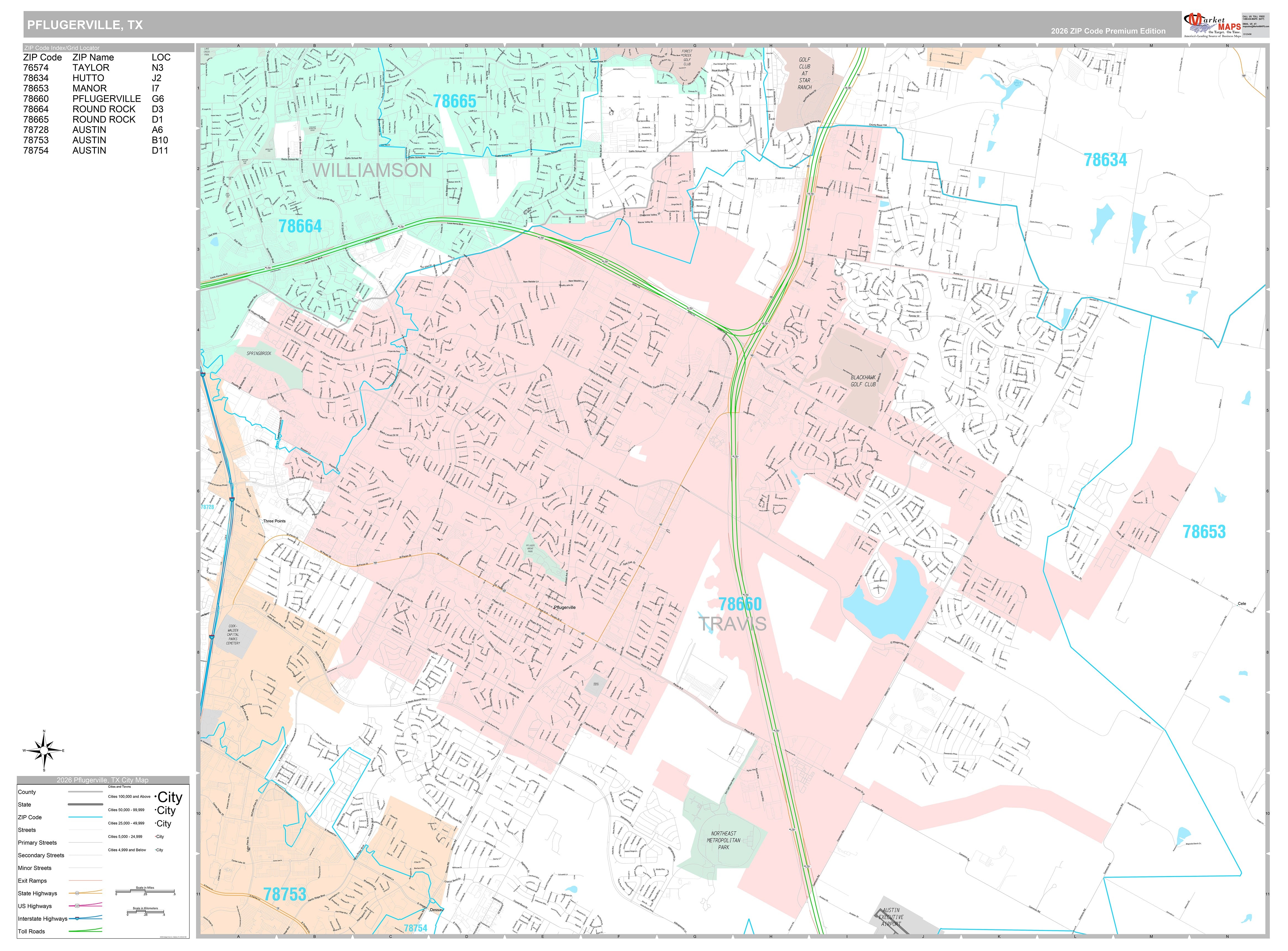 Premium Style Wall Map of Pflugerville, TX – American Map Store