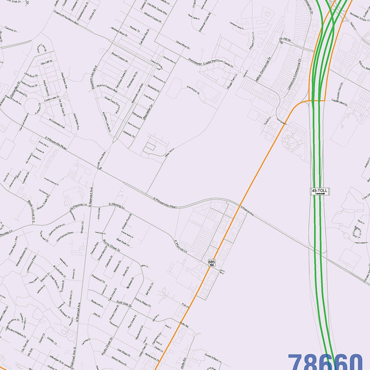 Color Cast Zip Code Style Wall Map of Pflugerville, TX