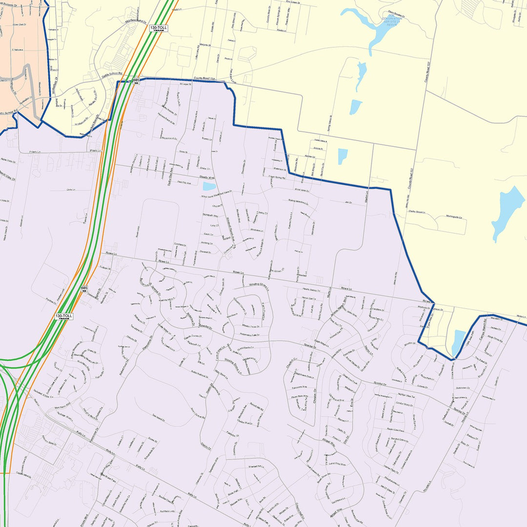 Color Cast Zip Code Style Wall Map of Pflugerville, TX