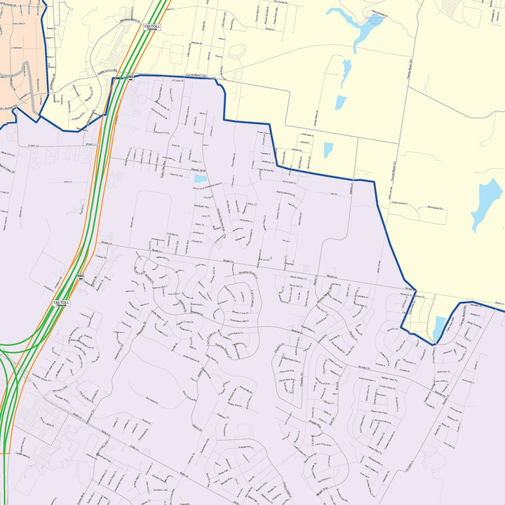 Color Cast Zip Code Style Wall Map of Pflugerville, TX