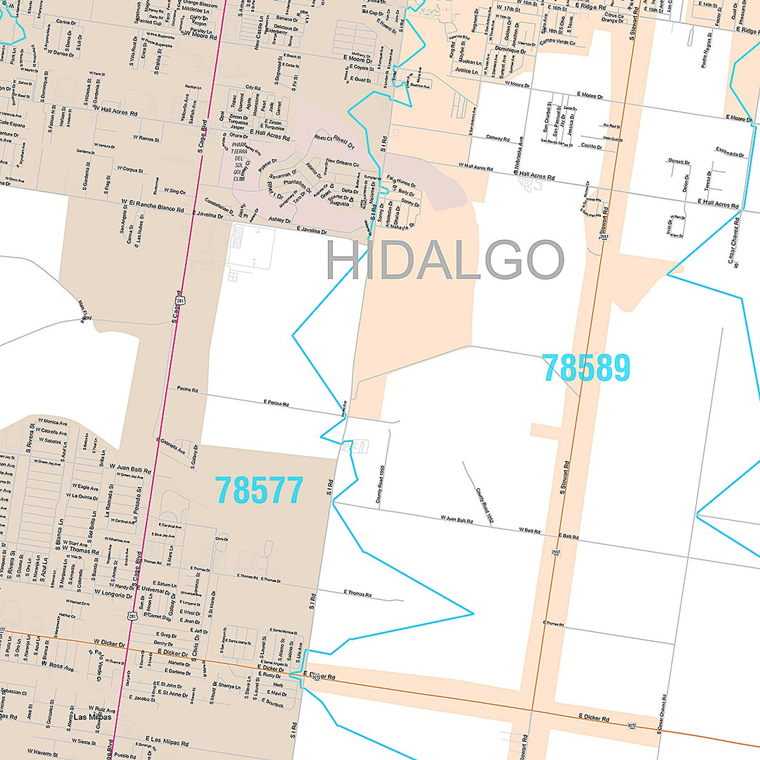 Premium Style Wall Map of Pharr, TX