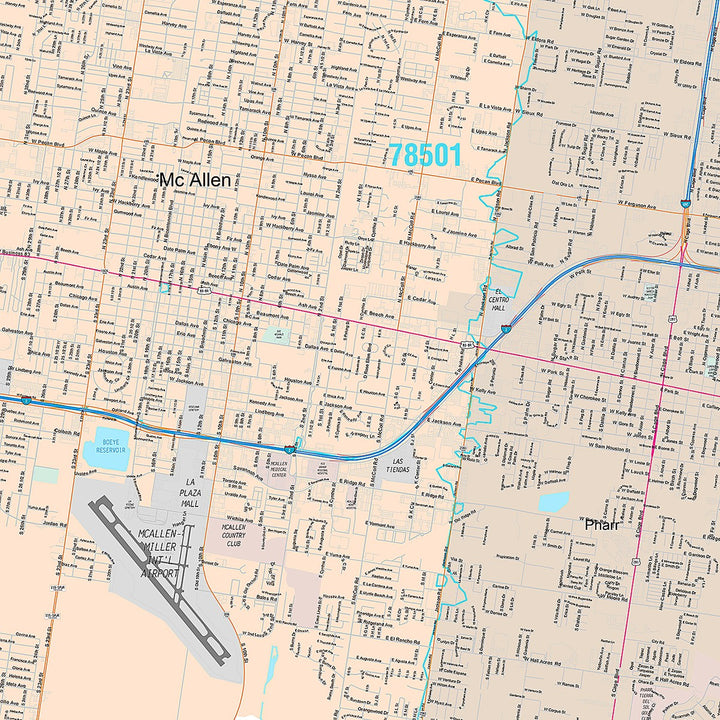 Premium Style Wall Map of Pharr, TX