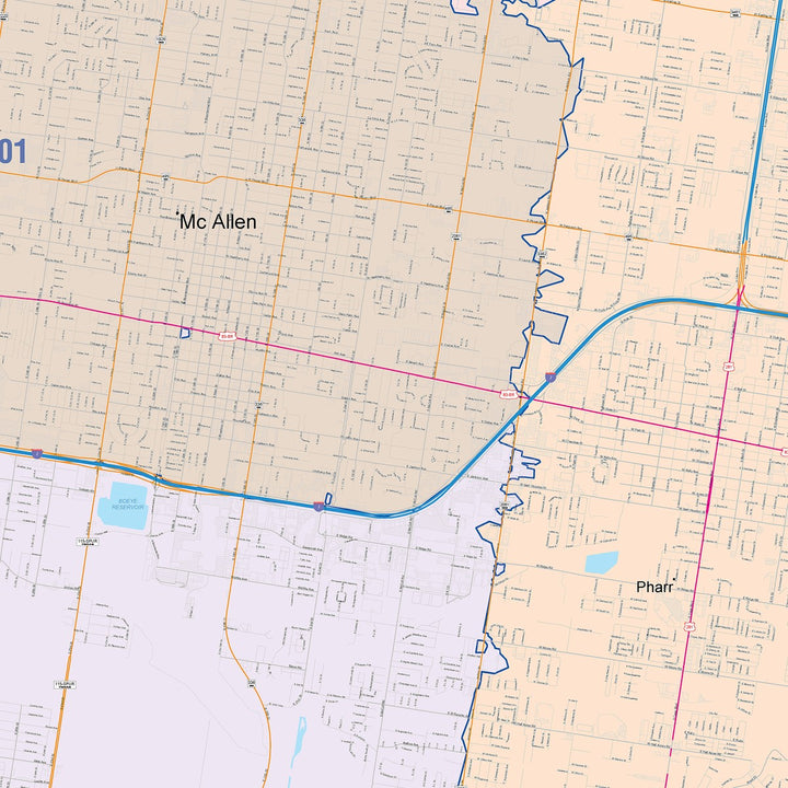 Color Cast Zip Code Style Wall Map of Pharr, TX