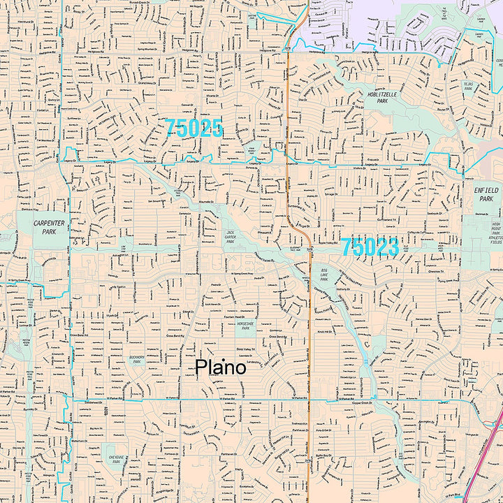 Premium Style Wall Map of Plano, TX