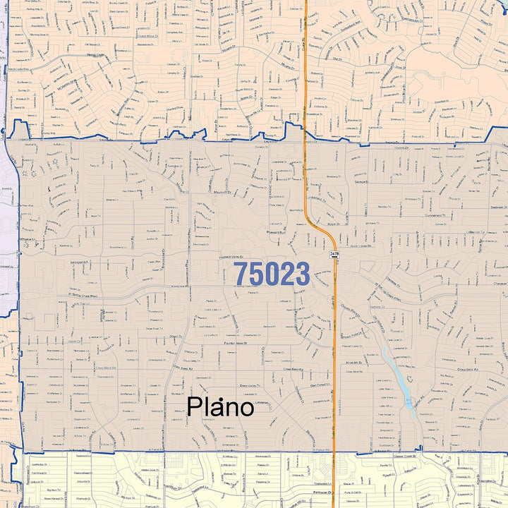 Color Cast Zip Code Style Wall Map of Plano, TX