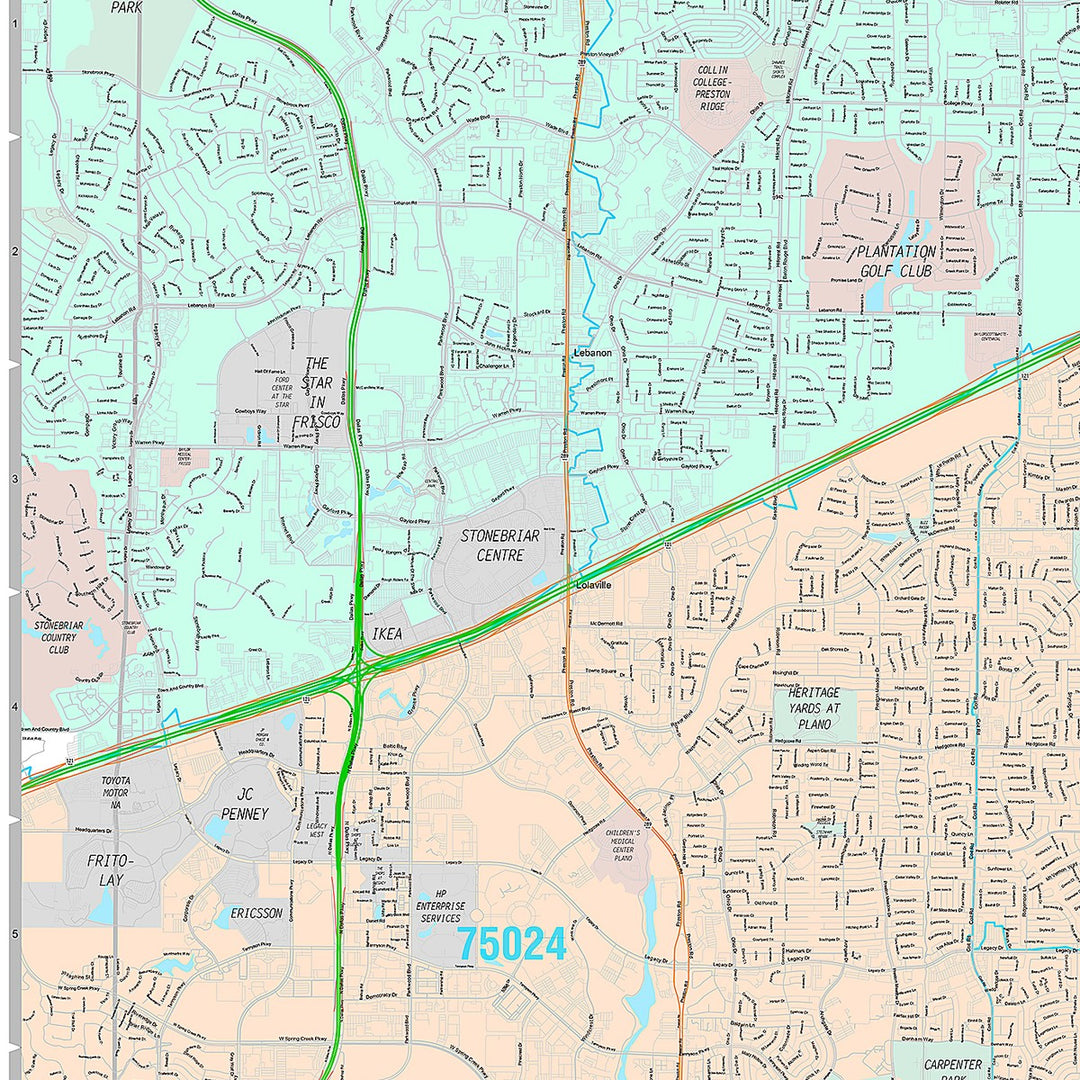 Premium Style Wall Map of Plano, TX