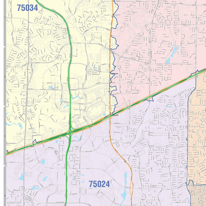 Color Cast Zip Code Style Wall Map of Plano, TX