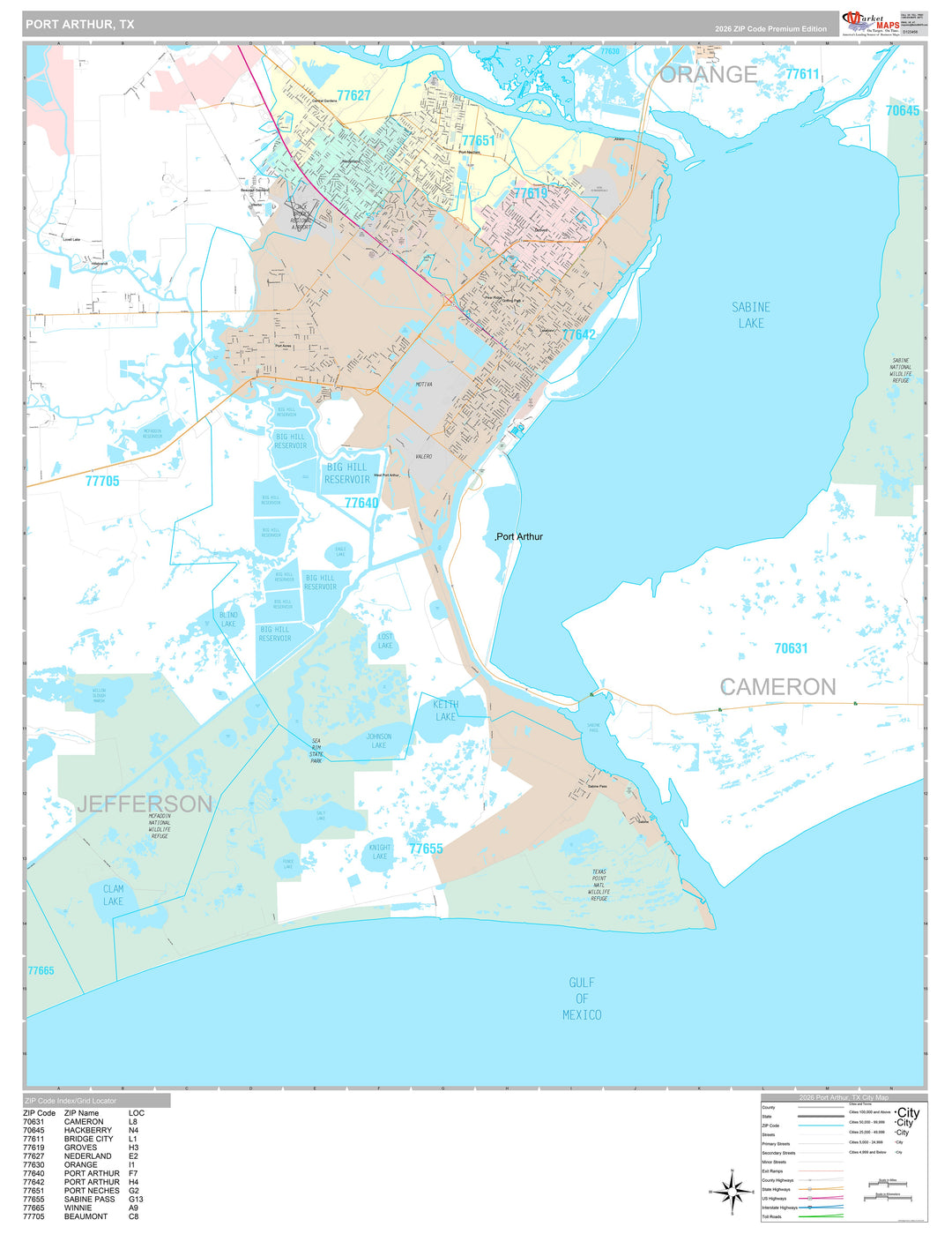 Premium Style Wall Map of Porth Arthur, TX