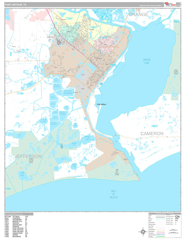 Premium Style Wall Map of Porth Arthur, TX