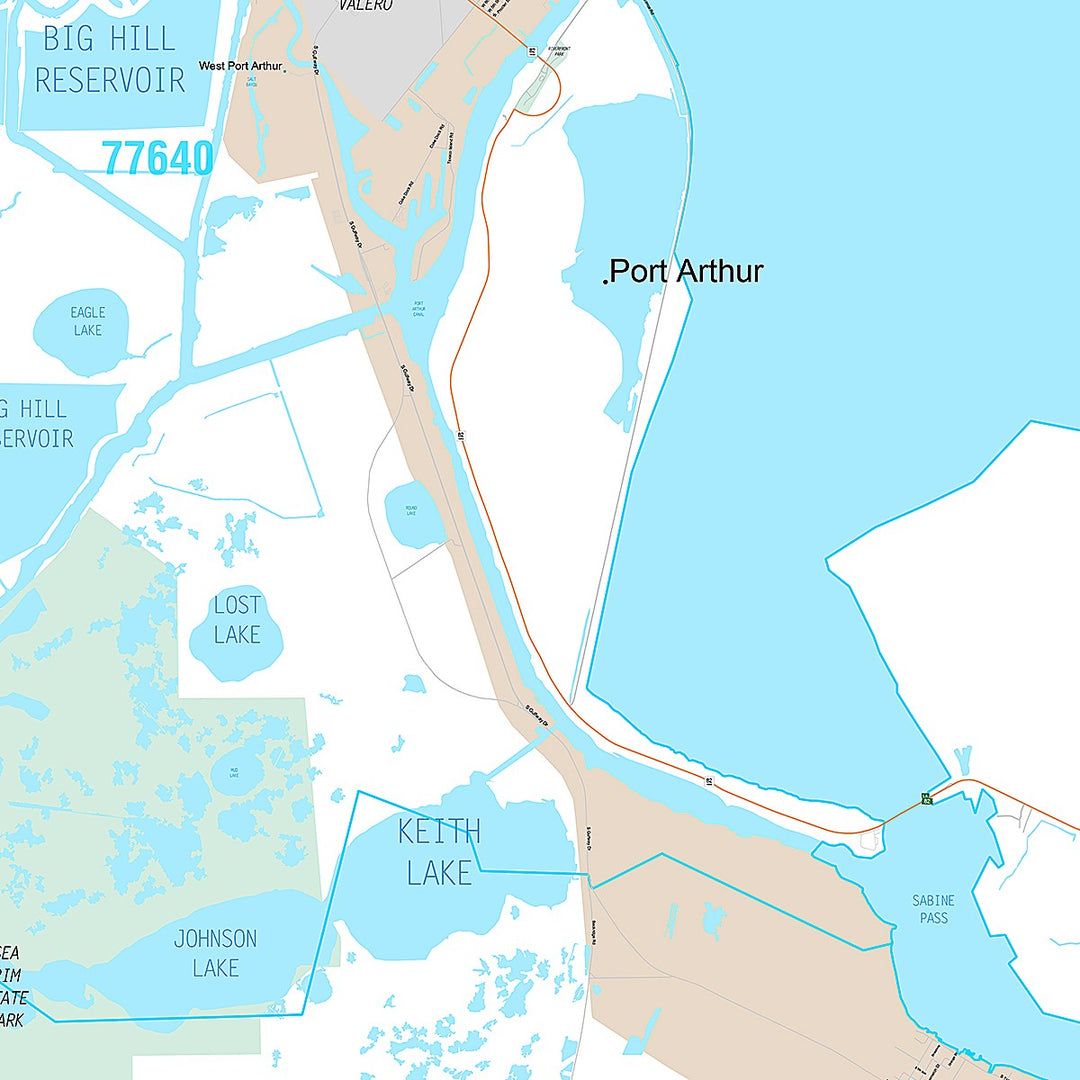 Premium Style Wall Map of Porth Arthur, TX