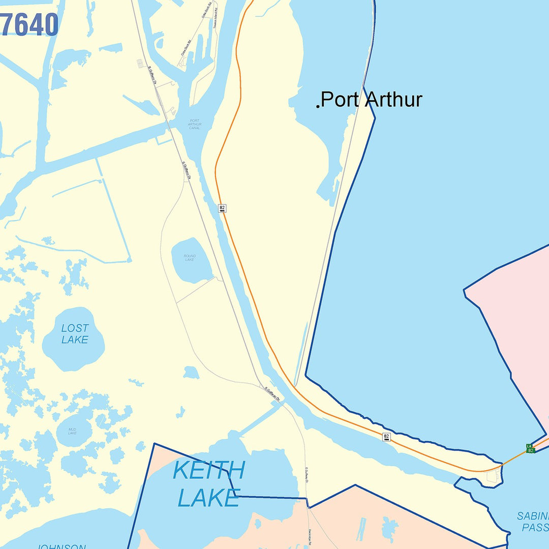 Color Cast Zip Code Style Wall Map of Port Arthur, TX