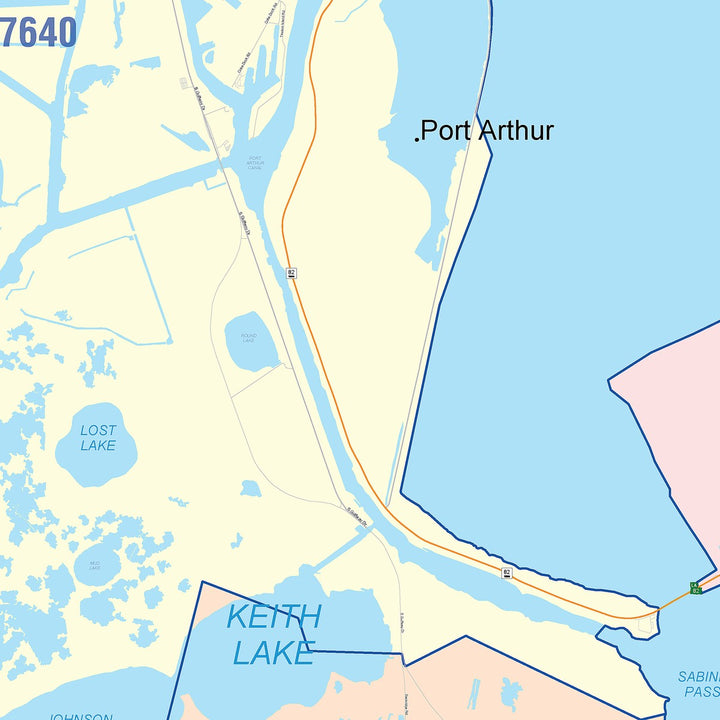 Color Cast Zip Code Style Wall Map of Port Arthur, TX
