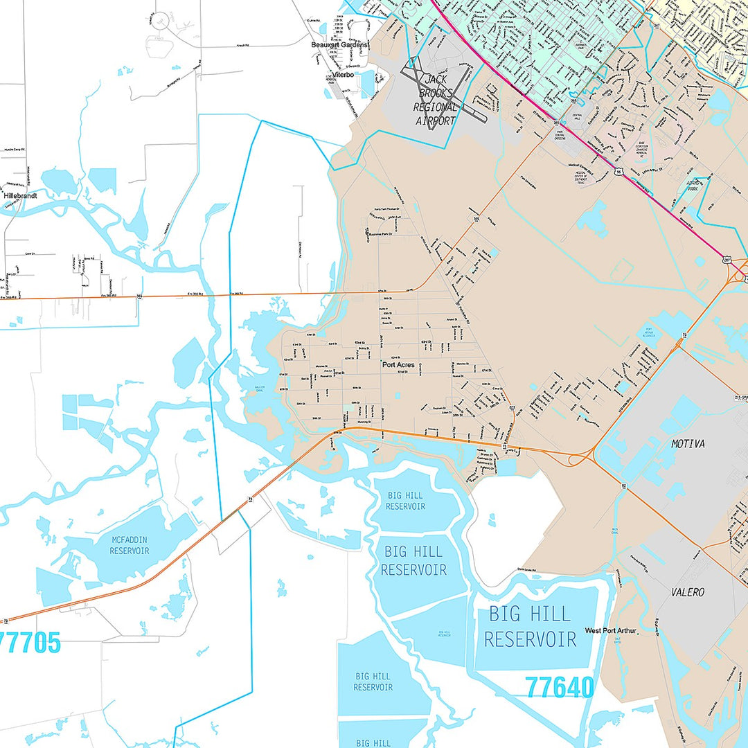 Premium Style Wall Map of Porth Arthur, TX