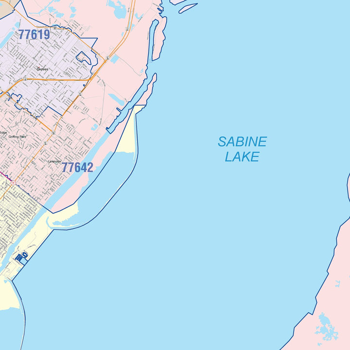 Color Cast Zip Code Style Wall Map of Port Arthur, TX