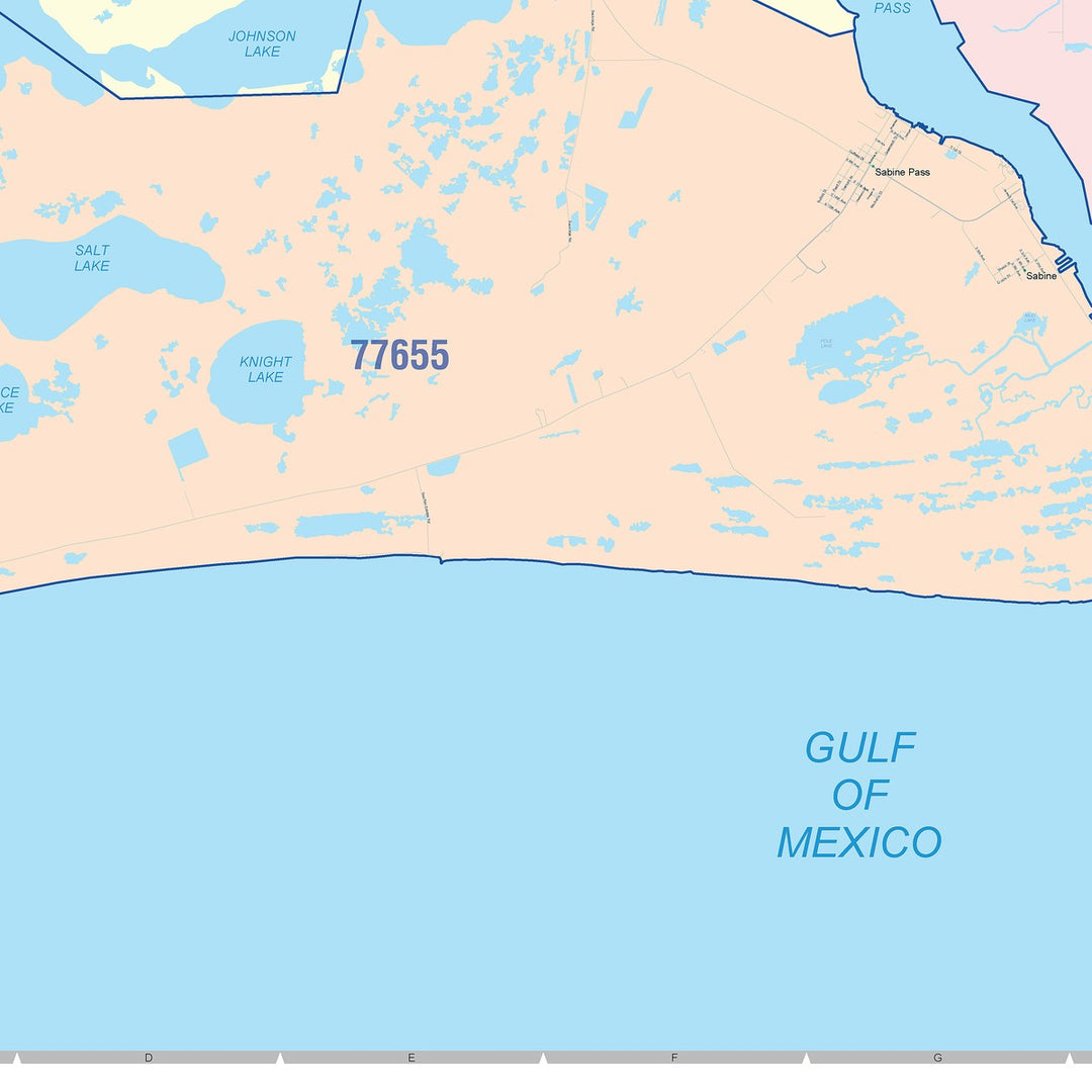 Color Cast Zip Code Style Wall Map of Port Arthur, TX