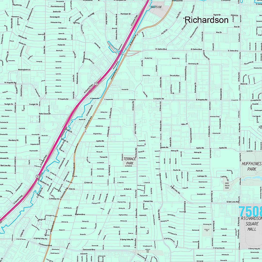 Premium Style Wall Map of Richardson, TX