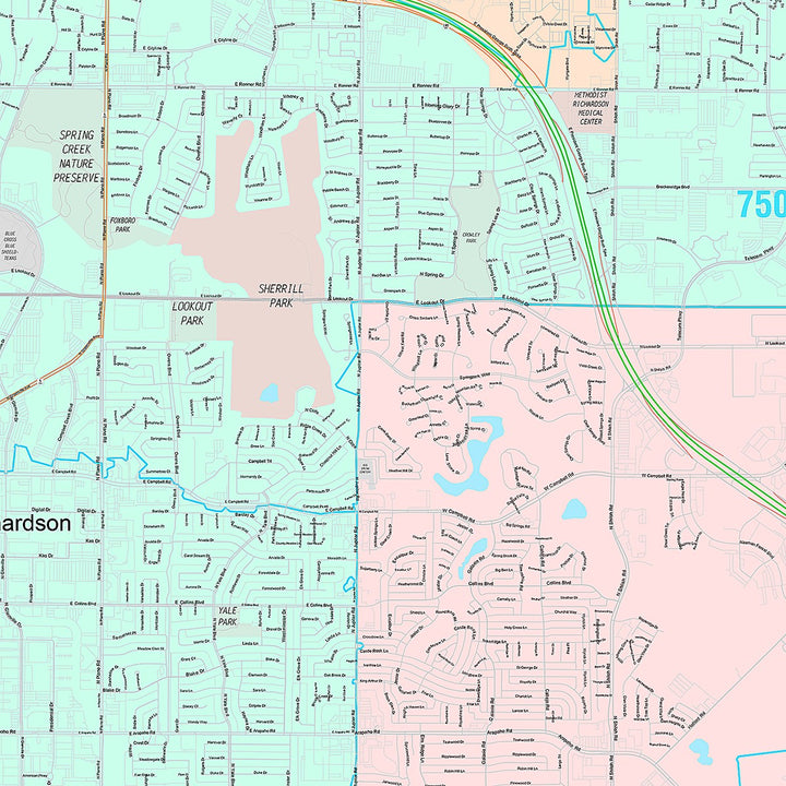 Premium Style Wall Map of Richardson, TX