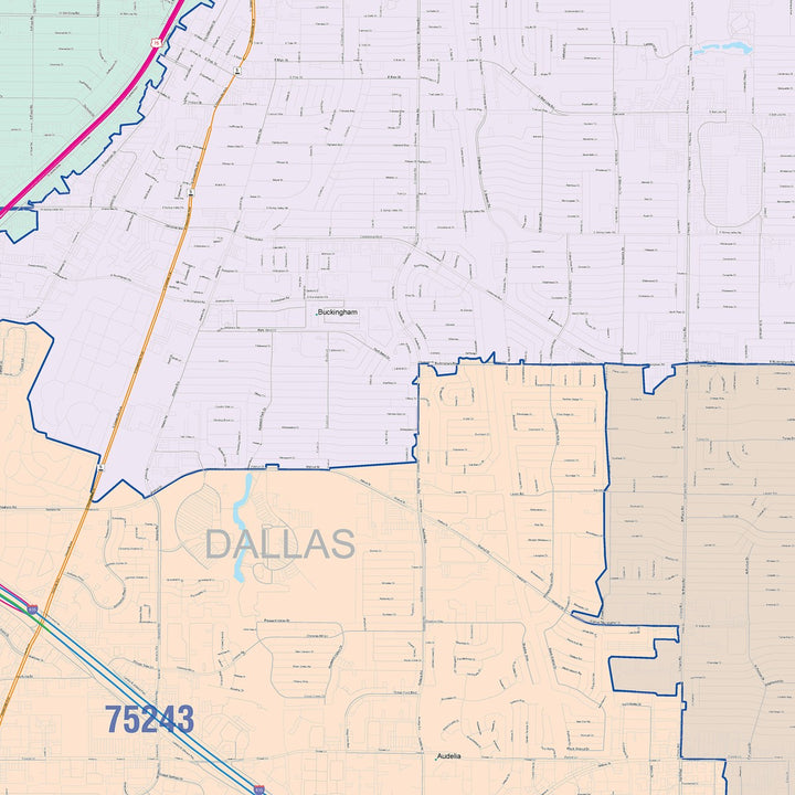 Color Cast Zip Code Style Wall Map of Richardson, TX