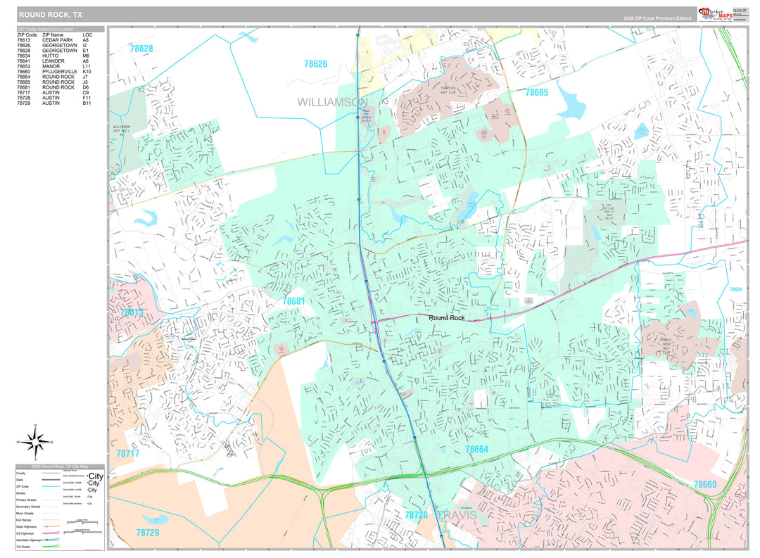 Premium Style Wall Map of Round Rock, TX