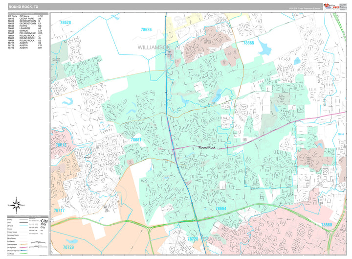 Premium Style Wall Map of Round Rock, TX