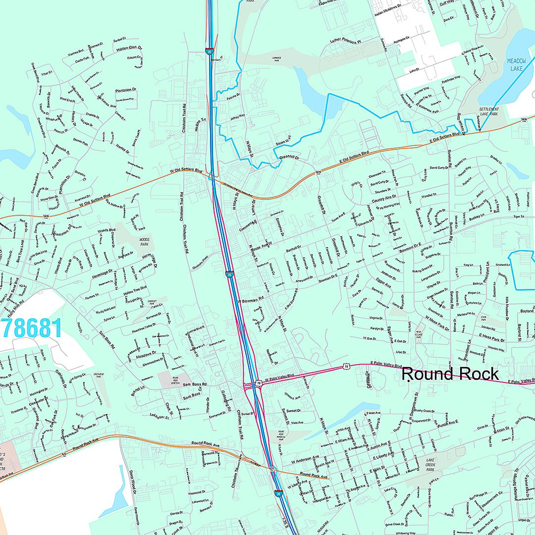 Premium Style Wall Map of Round Rock, TX