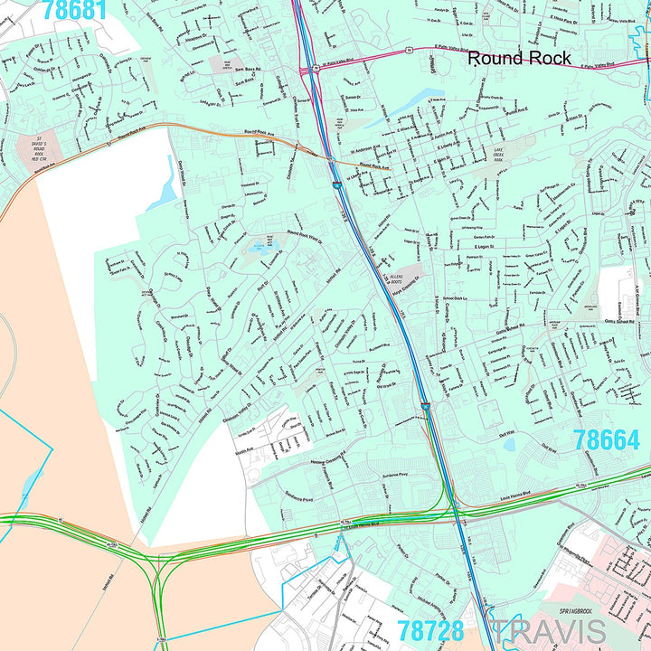 Premium Style Wall Map of Round Rock, TX
