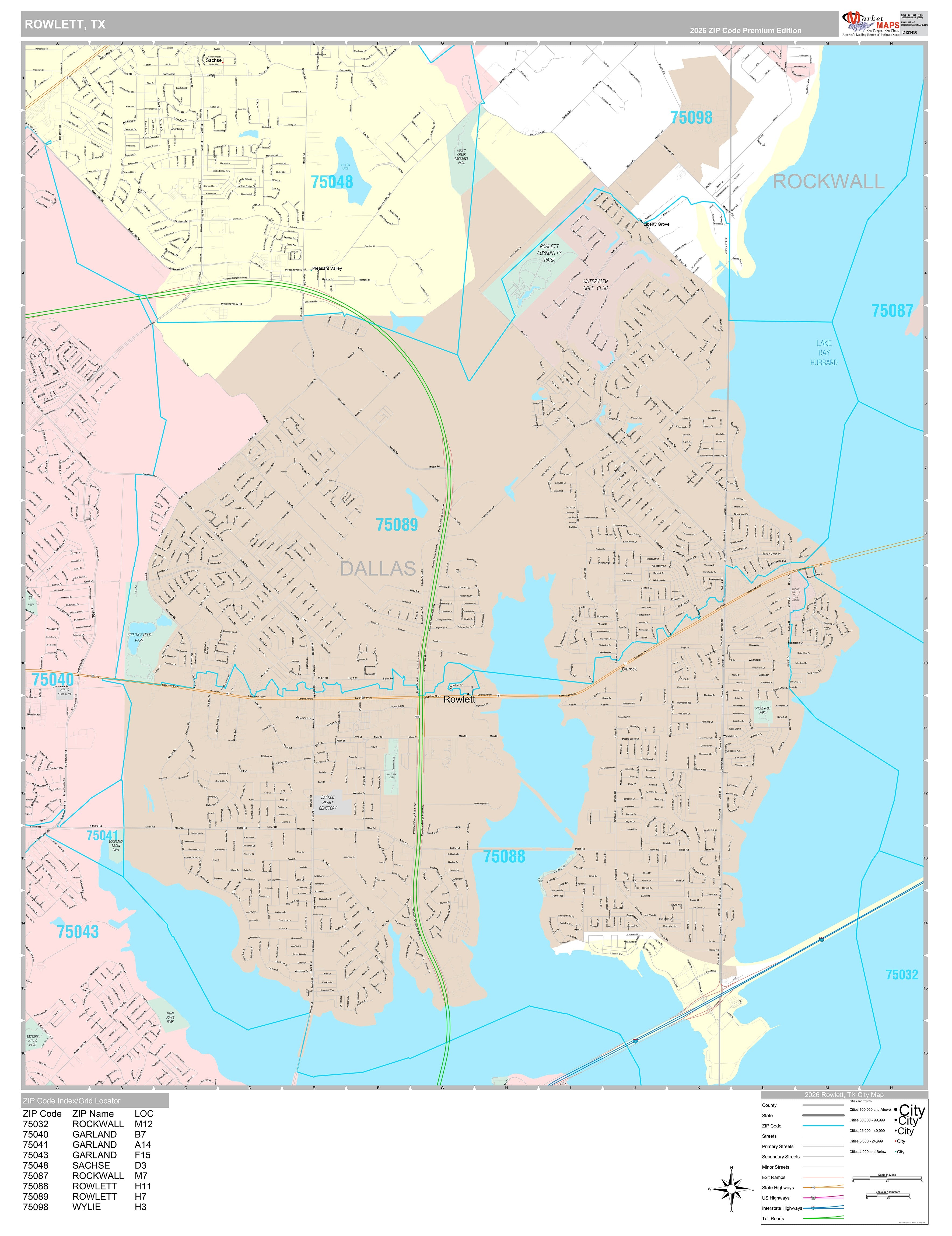 Premium Style Wall Map of Rowlett, TX – American Map Store