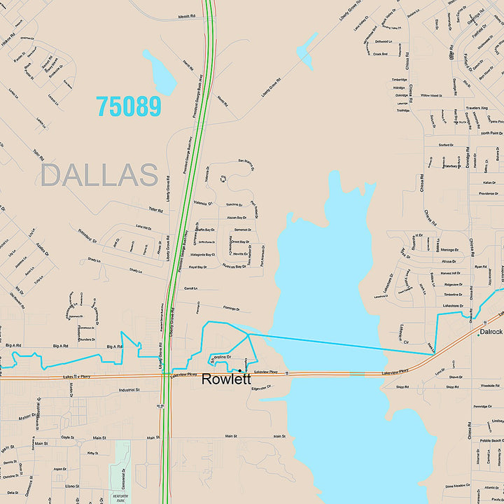 Premium Style Wall Map of Rowlett, TX