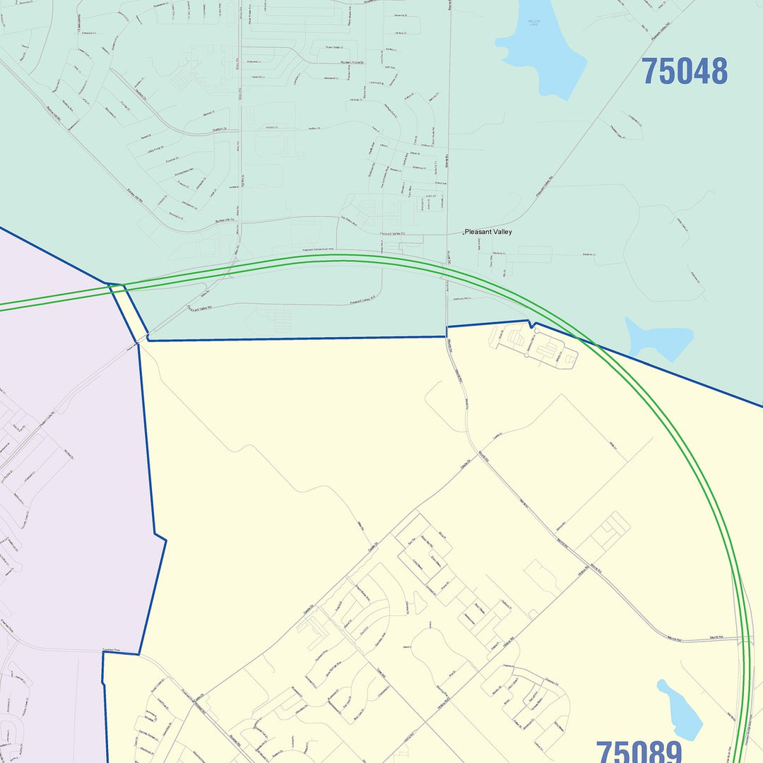 Color Cast Zip Code Style Wall Map of Rowlett, TX