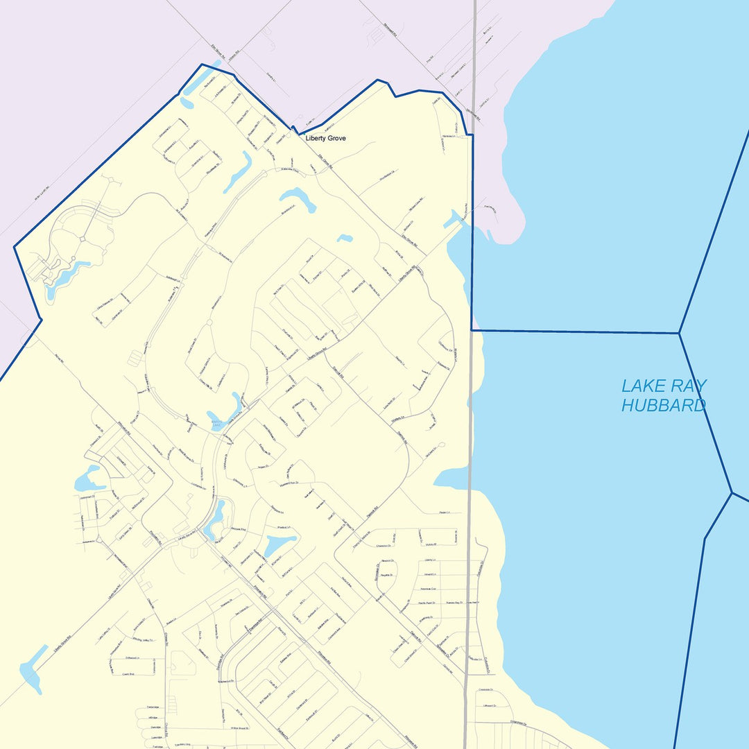 Color Cast Zip Code Style Wall Map of Rowlett, TX