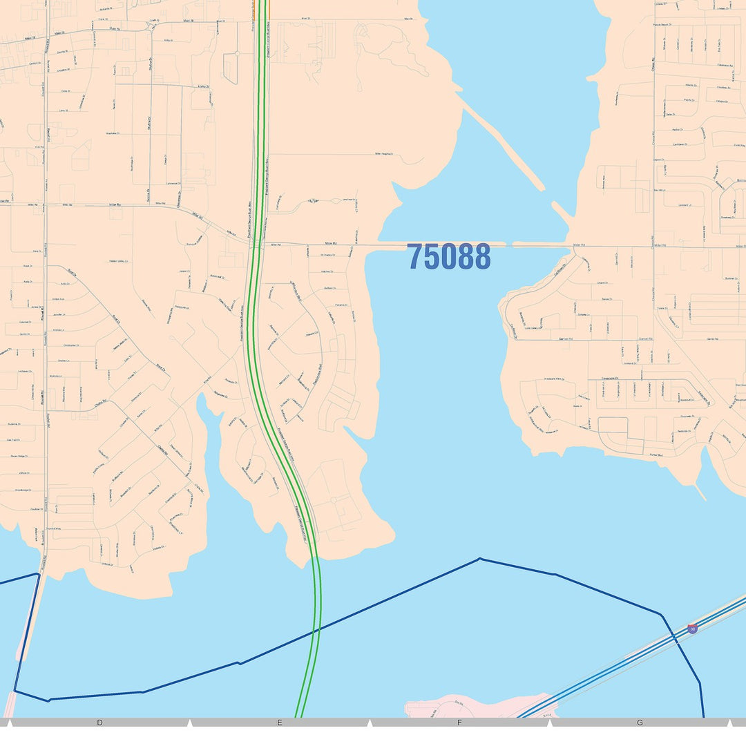 Color Cast Zip Code Style Wall Map of Rowlett, TX