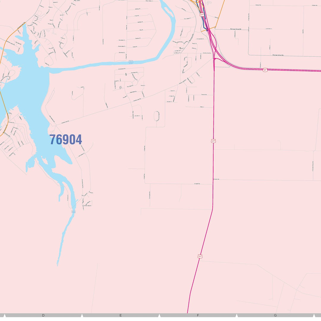 Color Cast Zip Code Style Wall Map of San Angelo, TX