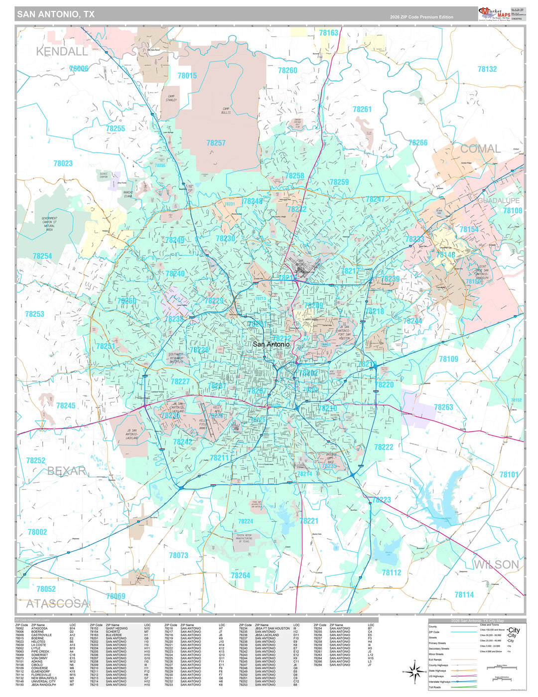 Premium Style Wall Map of San Antonio TX