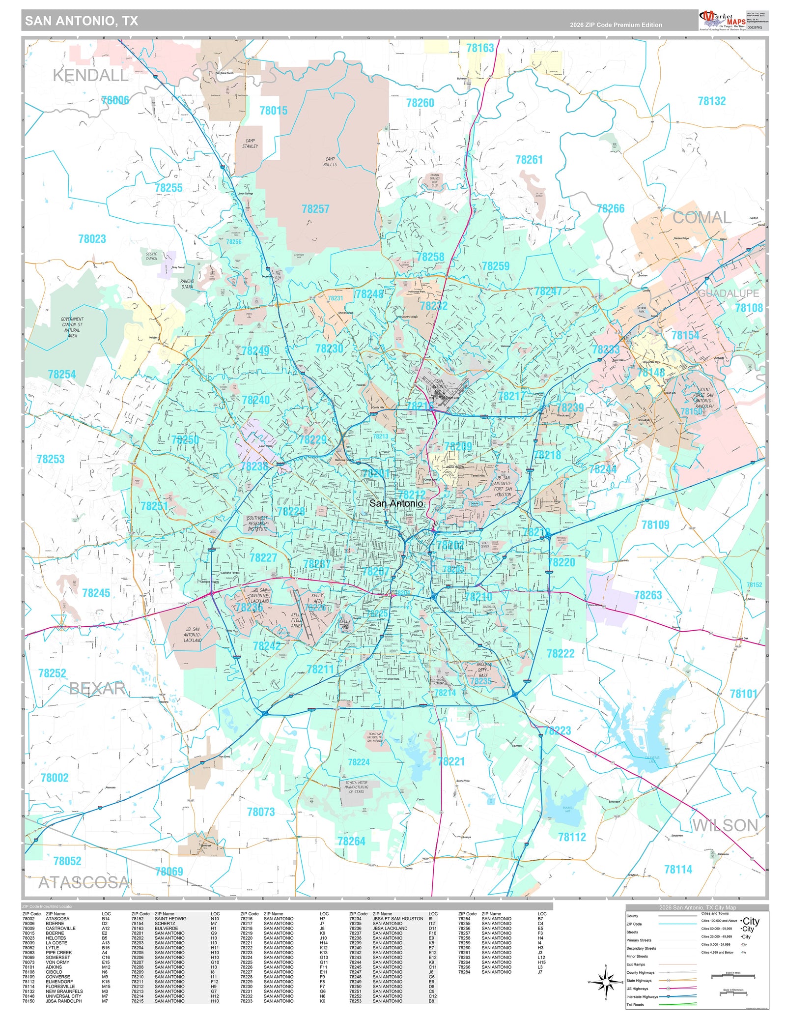 Premium Style Wall Map of San Antonio TX